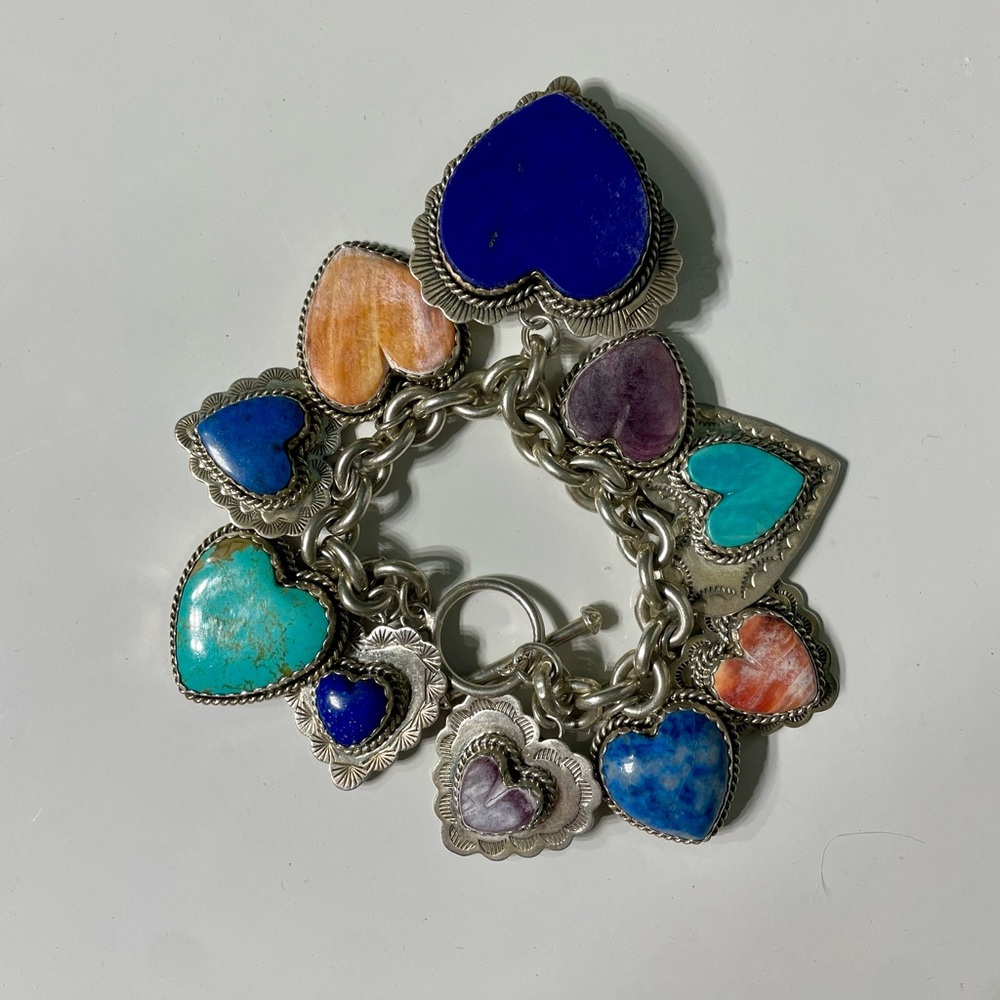 Joan Slifka Charm Bracelet Silver and Gemstones Heart Shape